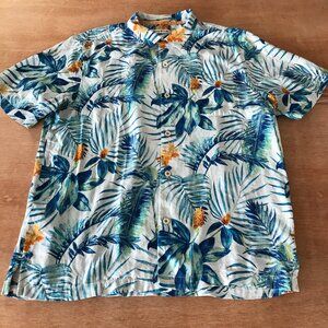 Tommy Bahama 100% Silk Shirt Men L Blue Floral Button Up Pocket Short Sleeve